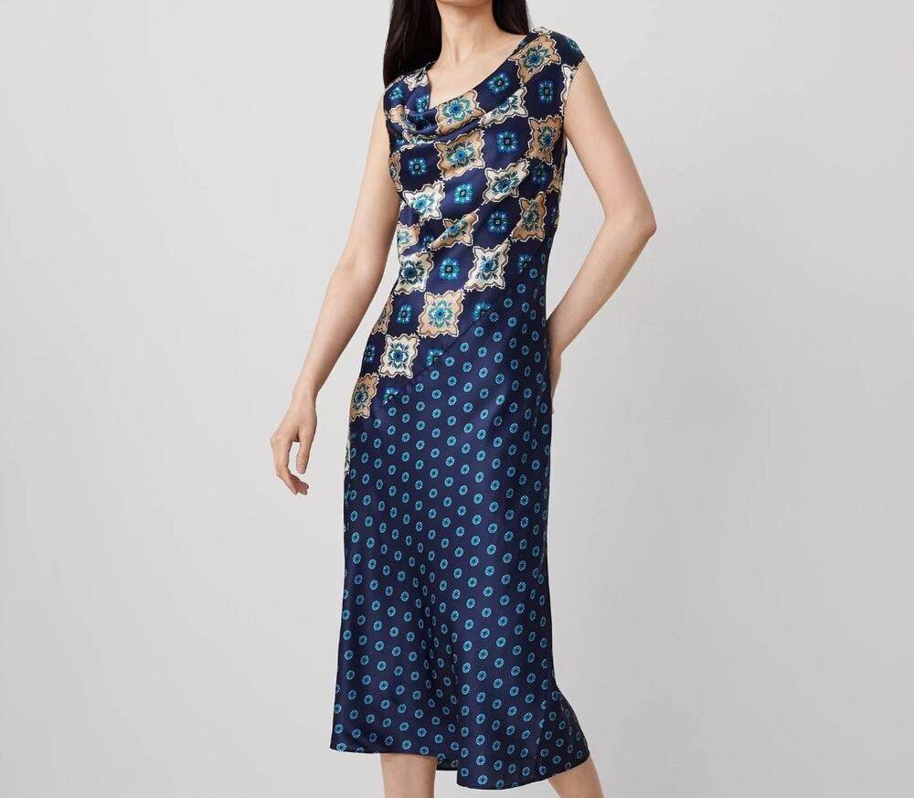 Ann Taylor Studio Collection Silk Tile Print Dress Size 12